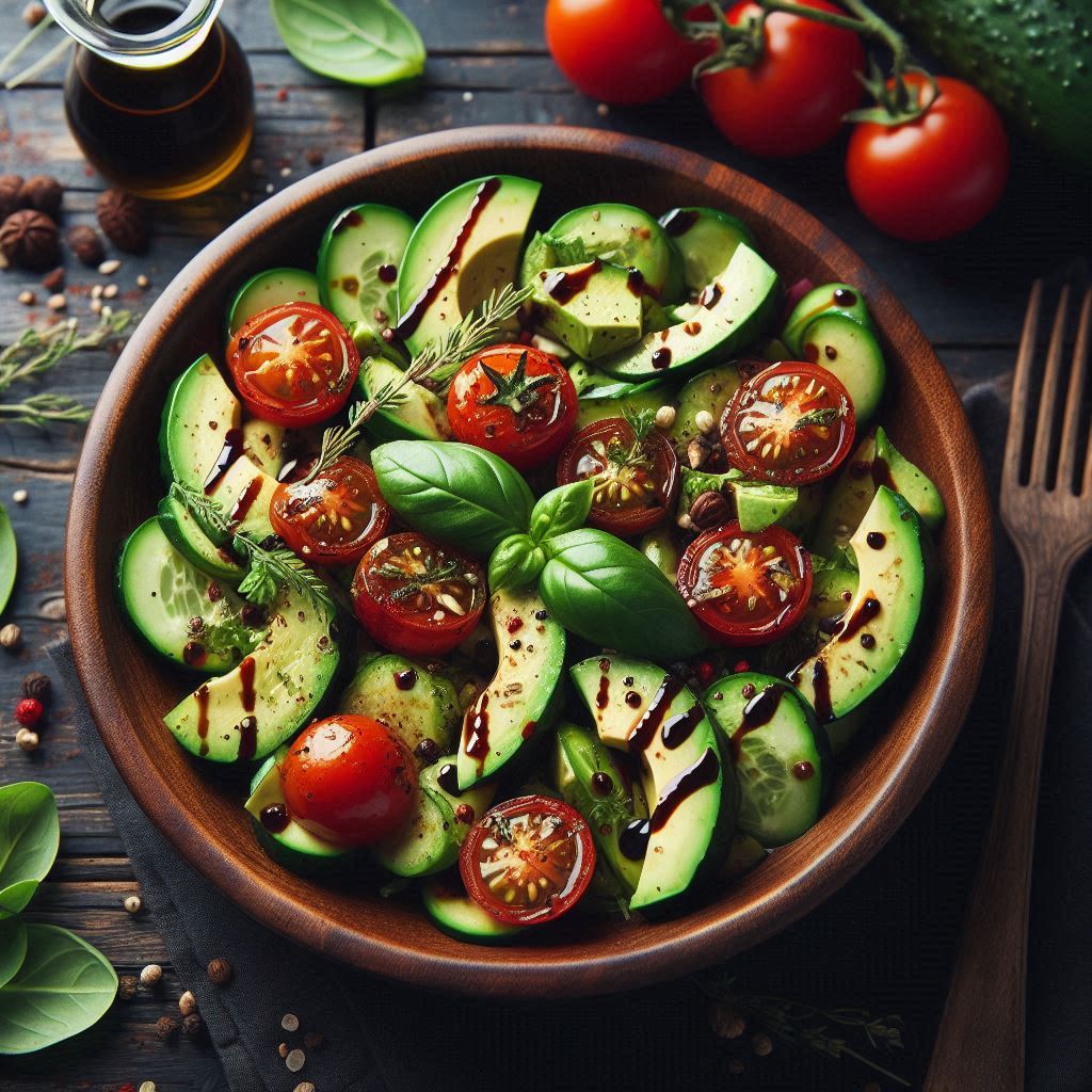 🥒 Cucumber, Tomato & Avocado Salad with Balsamic Glaze