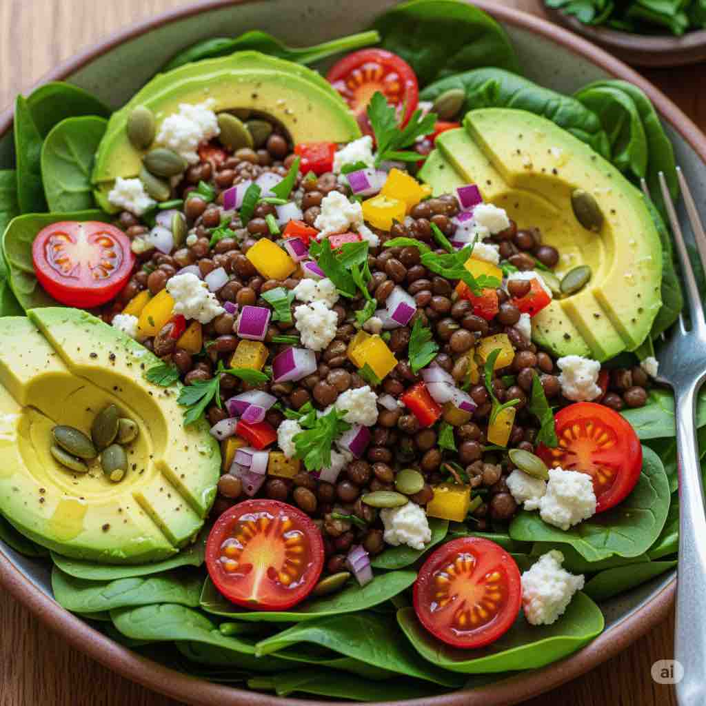High-Protein Lentil and Spinach Salad with Zesty Lemon-Dijon Dressing
